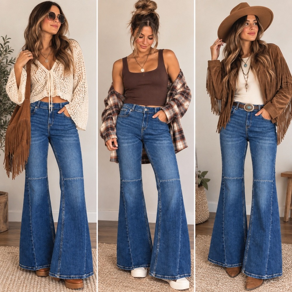 H&M Divided Y2K Flare Jeans Low Rise Seamed Bell Bottom 70s Boho Medium Wash 12